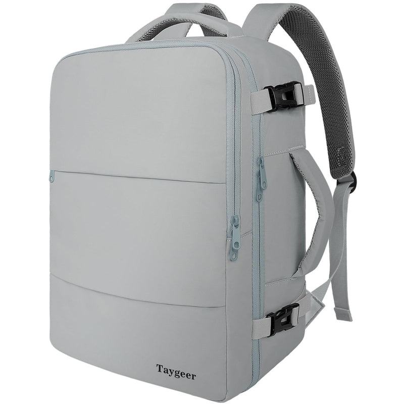 Taygeer Carry On Backpack, Womens Travel Backpack with Water Bottle Pocket & Shoe Pouch, Laptop Mochila 15.6inch Flight Approved, College Teacher Tote Bag for Business Travel Supplies, Grey