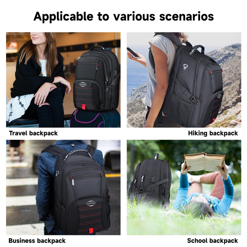 tazbuzo 50L Travel Backpack, Extra Large Backpack, Laptop Backpack for Men, big Backpack, Water Resistant TSA Approved Business Work College School Computer Bag with USB Port, Fits 17 Inch Laptops