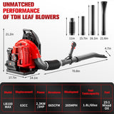 TDH Gas Backpack Leaf Blower, 2 - Stroke Handheld Snow Blower with 665 CFM & 205 MPH High Power for Commercial Lawn Care, Yard Debris & Snow Removal,Red