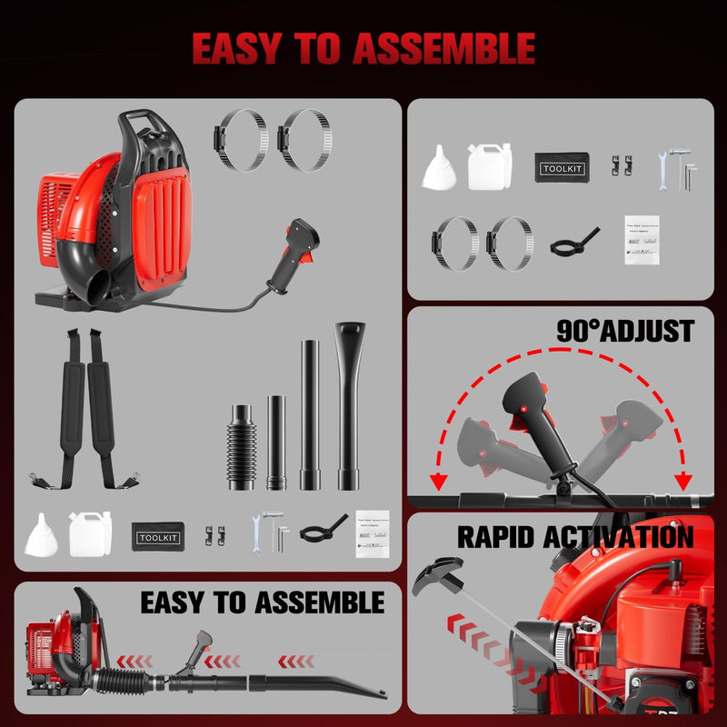 TDH Gas Backpack Leaf Blower, 2 - Stroke Handheld Snow Blower with 665 CFM & 205 MPH High Power for Commercial Lawn Care, Yard Debris & Snow Removal,Red