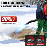 TDH Gas Backpack Leaf Blower, 2 - Stroke Handheld Snow Blower with 665 CFM & 205 MPH High Power for Commercial Lawn Care, Yard Debris & Snow Removal,Red