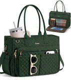 Teacher Tote Bags for Women, 15.6 inch Laptop Work Tote Nurse Bible Bag With Large Cup Holder & Insulated Pocket Quilted Shoulder Handbag Laptop Briefcase for Work, Daily, School, Travel, Gifts