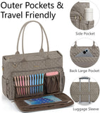 Teacher Tote Bags for Women, 15.6 inch Laptop Work Tote Nurse Bible Bag With Large Cup Holder & Insulated Pocket Quilted Shoulder Handbag Laptop Briefcase for Work, Daily, School, Travel, Gifts