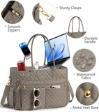 Teacher Tote Bags for Women, 15.6 inch Laptop Work Tote Nurse Bible Bag With Large Cup Holder & Insulated Pocket Quilted Shoulder Handbag Laptop Briefcase for Work, Daily, School, Travel, Gifts