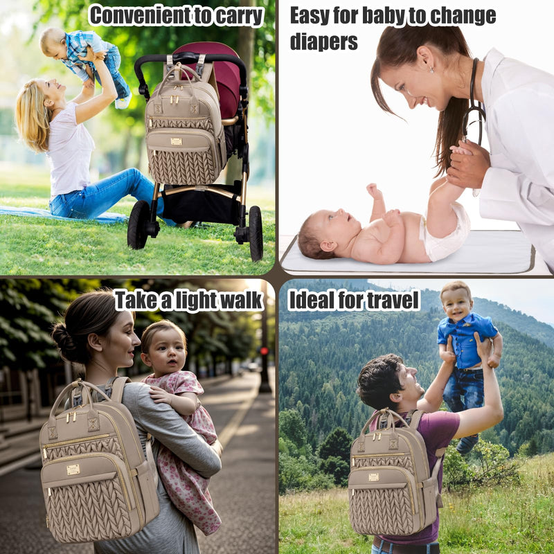 Tealari Diaper Bag Backpack,Stylish Baby Diaper Bag,Waterproof Travel Diaper Backpacks Baby Bags with Changing Pad,Stroller Straps,Insulated Pockets (Khaki)
