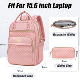 Tealari Laptop Backpack for Women,15.6 Inch Laptop Backpack for Work,Water Resistant Travel Backpack,College Bookbag with Wallet (Pink - 1)