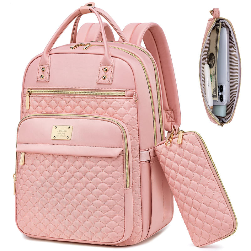 Tealari Laptop Backpack for Women,15.6 Inch Laptop Backpack for Work,Water Resistant Travel Backpack,College Bookbag with Wallet (Pink - 1)