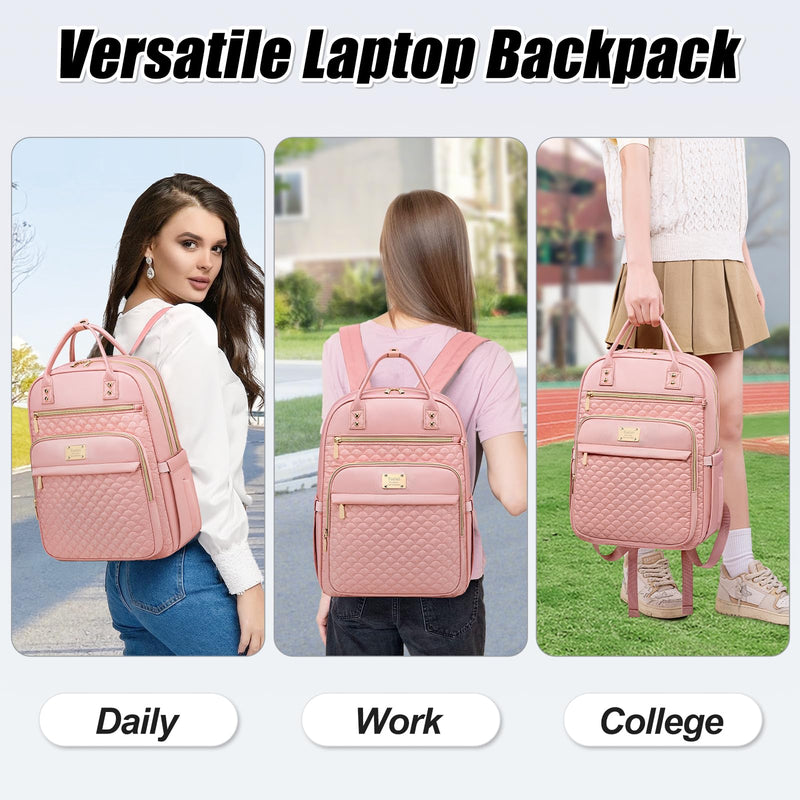 Tealari Laptop Backpack for Women,15.6 Inch Laptop Backpack for Work,Water Resistant Travel Backpack,College Bookbag with Wallet (Pink - 1)