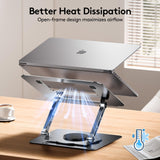 TECKNET Laptop Stand for Desk, 360 Rotating Base, Ergonomic Foldable Computer Stand for Laptop Riser Height Adjustable, Compatible with MacBook Pro, All Laptops 10 - 17" - Silver