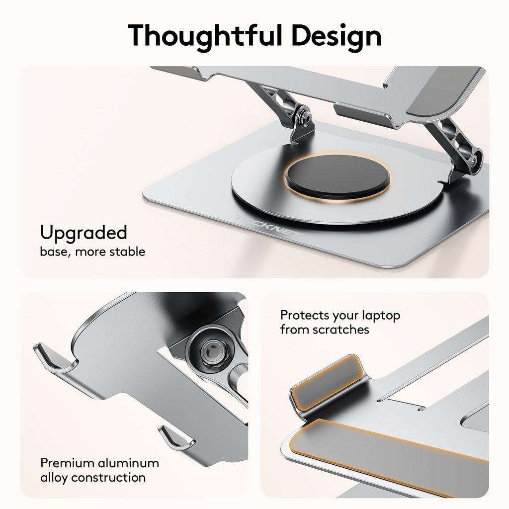 Cybernet Computer Stand TECKNET Laptop Stand for Desk, 360 Rotating Base, Ergonomic Foldable ...