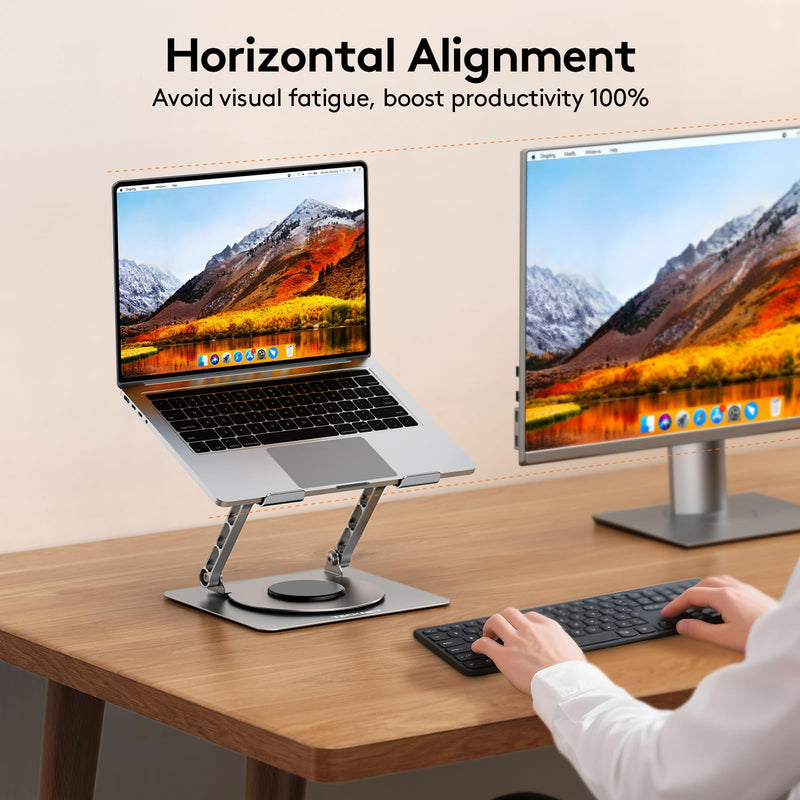 TECKNET Laptop Stand for Desk, 360 Rotating Base, Ergonomic Foldable Computer Stand for Laptop Riser Height Adjustable, Compatible with MacBook Pro, All Laptops 10 - 17" - Silver