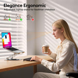 TECKNET Laptop Stand for Desk, 360 Rotating Base, Ergonomic Foldable Computer Stand for Laptop Riser Height Adjustable, Compatible with MacBook Pro, All Laptops 10 - 17" - Silver