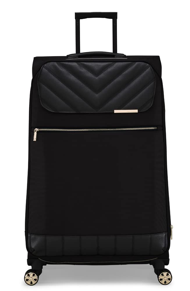 Ted Baker Albany Eco Softside Lightweight Fashion Spinner Luggage Suitcase (Checked - Large, Black)