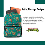 Teenage Mutant Ninja Turtles Backpack - Leonardo, Donatello, Michelangelo and Raphael - Officially Licensed TMNT School Bookbag - Toddler, Kids, Adults Backpack - Holds Laptop and Lunchbox (Green)