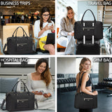 Tenot Quilted Travel Duffle Bag for Travel Women with Toiletry Bag, Large Weekender Bags for Women Carry on Duffel Overnight Bag, Waterproof Travel Tote Bags for Sports, Weekender, Business, Black