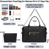 Tenot Quilted Travel Duffle Bag for Travel Women with Toiletry Bag, Large Weekender Bags for Women Carry on Duffel Overnight Bag, Waterproof Travel Tote Bags for Sports, Weekender, Business, Black