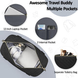 Tenot Quilted Travel Duffle Bag for Travel Women with Toiletry Bag, Large Weekender Bags for Women Carry on Duffel Overnight Bag, Waterproof Travel Tote Bags for Sports, Weekender, Business, Black