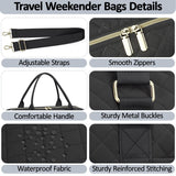 Tenot Quilted Travel Duffle Bag for Travel Women with Toiletry Bag, Large Weekender Bags for Women Carry on Duffel Overnight Bag, Waterproof Travel Tote Bags for Sports, Weekender, Business, Black