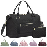 Tenot Quilted Travel Duffle Bag for Travel Women with Toiletry Bag, Large Weekender Bags for Women Carry on Duffel Overnight Bag, Waterproof Travel Tote Bags for Sports, Weekender, Business, Black