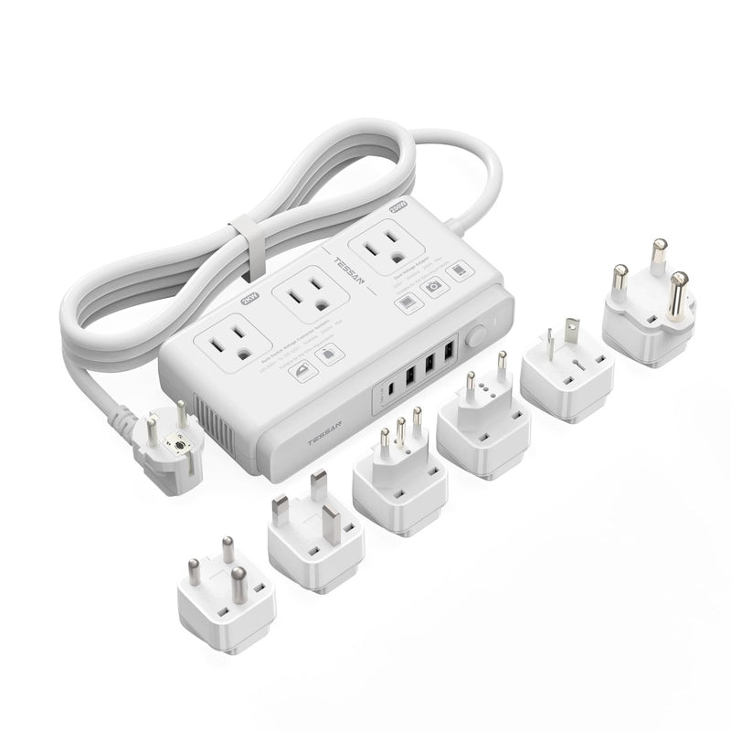 TESSAN 220V to 110V Voltage Converter for Travel 2000W, 3 AC Outlet with 4 USB Ports (1 USB C) and EU UK AU IT in ZA International Power Adapter, Step Down Transformer Outlet Converters