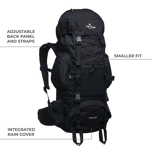 Teton 55L Scout Internal Frame Backpack for Hiking, Camping, Backpacking, Travel, Rain Cover Included, Burnt Orange