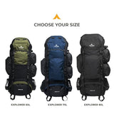Teton 65L Explorer Internal Frame Backpack for Hiking, Camping, Backpacking, Rain Cover Included, Black
