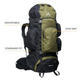 Teton 75L Explorer Internal Frame Backpack for Hiking, Camping, Backpacking, Rain Cover Included, Olive