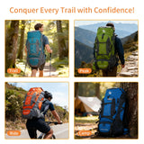 TGpao 80L Hiking Backpack,Waterproof Lightweight Trekking Bag with Air Cushion Straps, Large Capacity Durable Rucksack for Mountaineering/Camping/Travel (orange,80L)