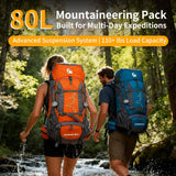TGpao 80L Hiking Backpack,Waterproof Lightweight Trekking Bag with Air Cushion Straps, Large Capacity Durable Rucksack for Mountaineering/Camping/Travel (orange,80L)