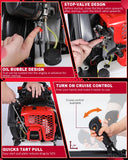 Thalorus 63CC Gas Backpack Leaf Blower, 2 - Stroke, 665 CFM, 205 MPH, Variable Speed & Cruise Control, Ergonomic Harness, Reduced Emissions, for Fast Yard Cleanup (Red)