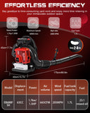 Thalorus 63CC Gas Backpack Leaf Blower, 2 - Stroke, 665 CFM, 205 MPH, Variable Speed & Cruise Control, Ergonomic Harness, Reduced Emissions, for Fast Yard Cleanup (Red)