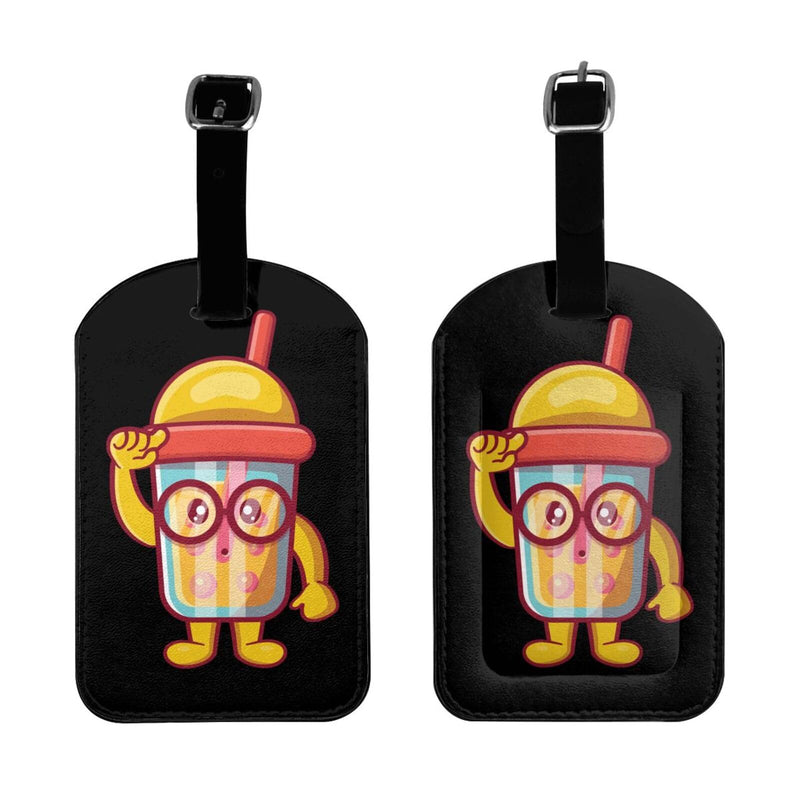 The Genius of Bubble Tea Drinks Luggage Tags for Suitcases PU Leahter Luggage Tag with Privacy Cover ID Tags Men Women Cute Travel Bag Luggage Accessories
