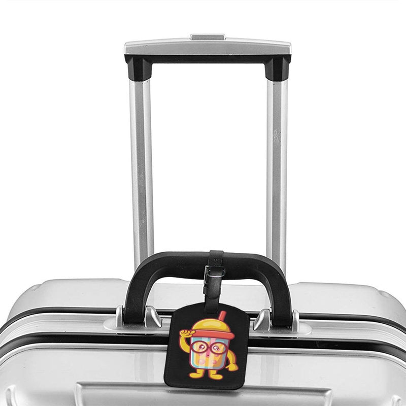 The Genius of Bubble Tea Drinks Luggage Tags for Suitcases PU Leahter Luggage Tag with Privacy Cover ID Tags Men Women Cute Travel Bag Luggage Accessories