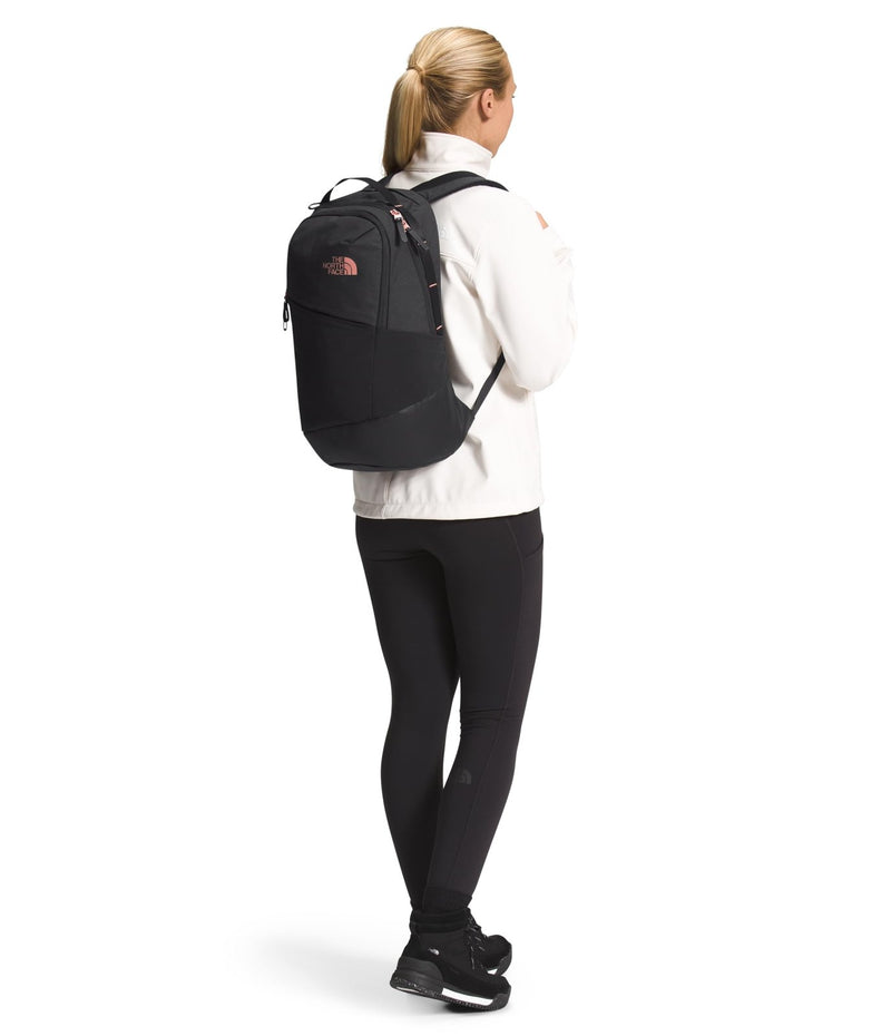 The North Face Women's Isabella 3.0 Backpack | Everyday Travel Bag with 16" Laptop Sleeve, Water - Repellent Finish, Women - Specific Fit, TNF Black Light Heather/Burnt Coral Metallic - NPF, One Size