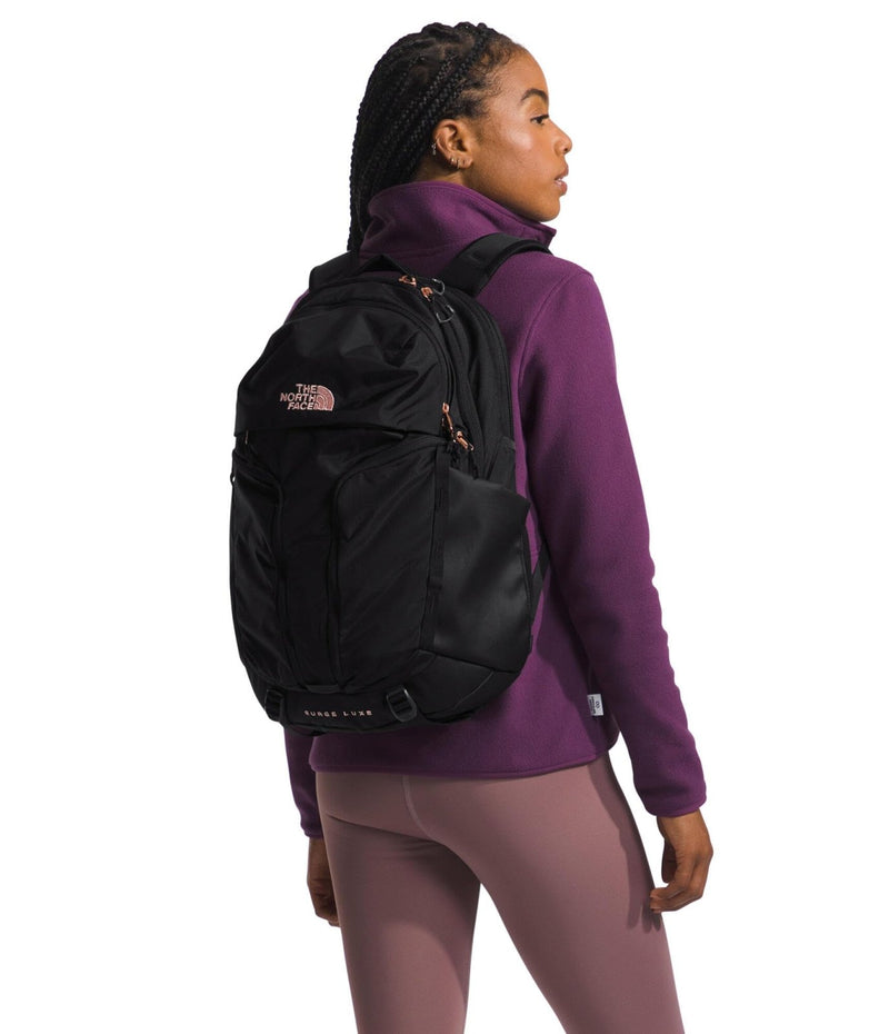 THE NORTH FACE Women's Surge Luxe Computer Laptop Backpack, TNF Black/Burnt Coral Metallic - NPF, One Size