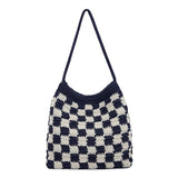 The Sak Ava Hobo Bag in Crochet, Double Shoulder Straps, Denim Check