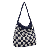 The Sak Ava Hobo Bag in Crochet, Double Shoulder Straps, Denim Check