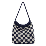 The Sak Ava Hobo Bag in Crochet, Double Shoulder Straps, Denim Check