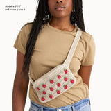 The Sak Caraway Belt Bag in Crochet, Adjustable Back Strap, Natural Strawberries