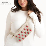 The Sak Caraway Belt Bag in Crochet, Adjustable Back Strap, Natural Strawberries