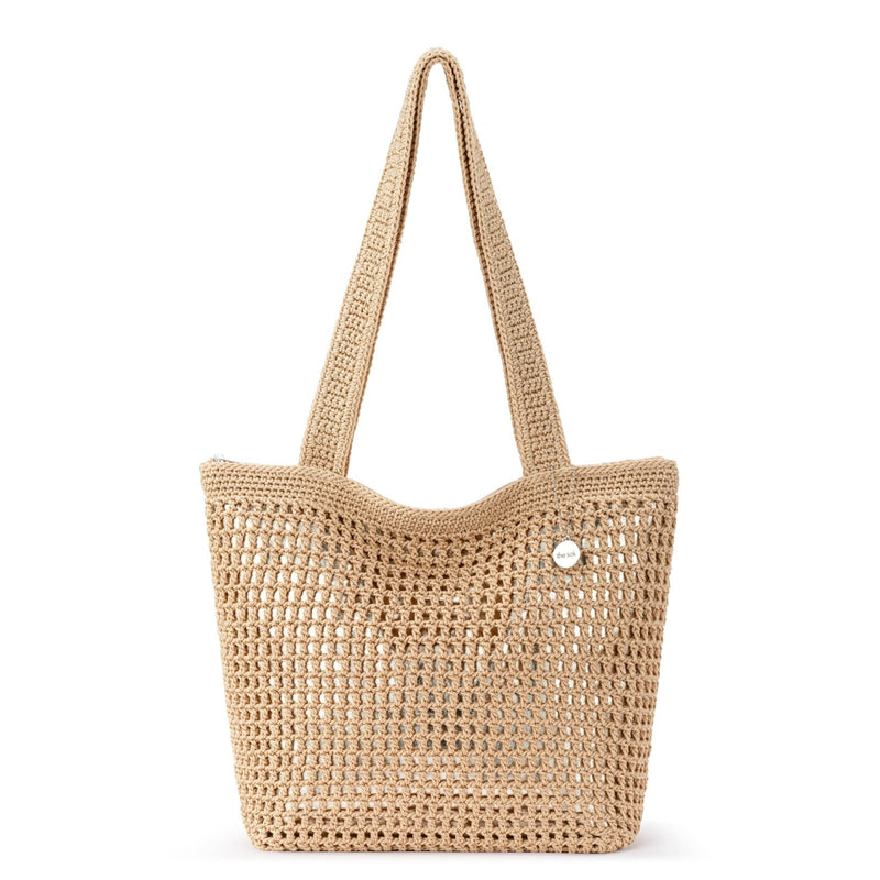 The Sak Casual Classics Tote Bag - Hand Crochet Woman's Purse For Everyday, Travel, Beach Bag - Handbag With Shoulder Straps - Bamboo W/Gold