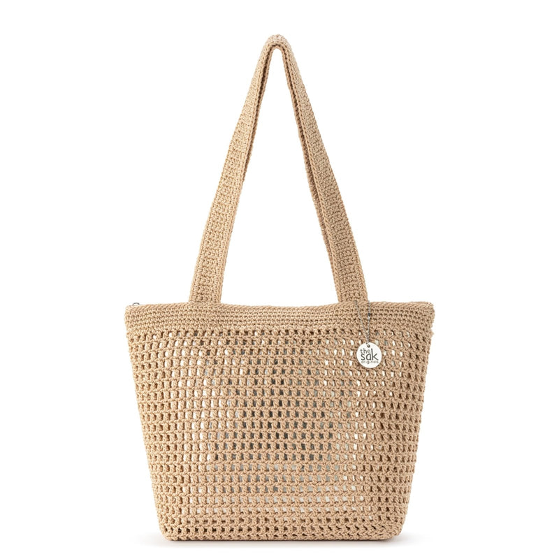The Sak Casual Classics Tote Bag - Hand Crochet Woman's Purse For Everyday, Travel, Beach Bag - Handbag With Shoulder Straps - Bamboo W/Gold