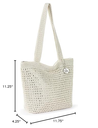 The Sak Casual Classics Tote Bag - Hand Crochet Woman's Purse For Everyday, Travel, Beach Bag - Handbag With Shoulder Straps - Natural W/Silver