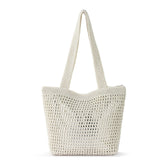 The Sak Casual Classics Tote Bag - Hand Crochet Woman's Purse For Everyday, Travel, Beach Bag - Handbag With Shoulder Straps - Natural W/Silver