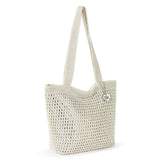 The Sak Casual Classics Tote Bag - Hand Crochet Woman's Purse For Everyday, Travel, Beach Bag - Handbag With Shoulder Straps - Natural W/Silver