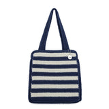 The Sak Ellen Insulated Tote in Crochet, Double Handle Straps, Denim Stripe