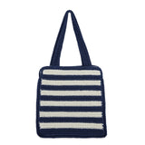 The Sak Ellen Insulated Tote in Crochet, Double Handle Straps, Denim Stripe