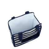 The Sak Ellen Insulated Tote in Crochet, Double Handle Straps, Denim Stripe