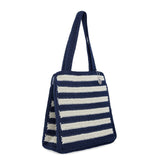 The Sak Ellen Insulated Tote in Crochet, Double Handle Straps, Denim Stripe
