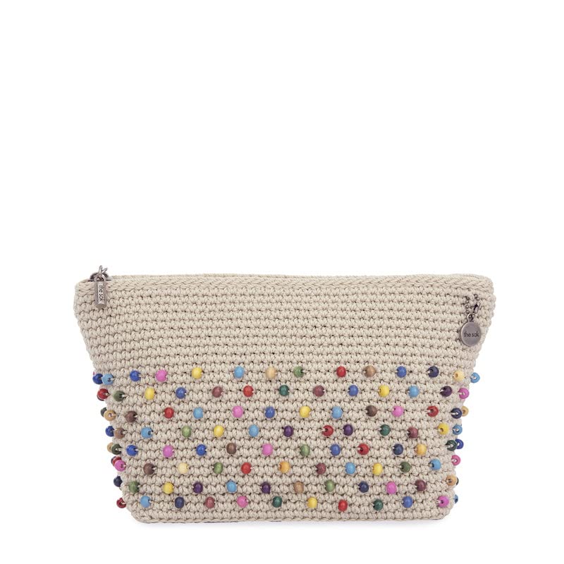 The Sak Essential Medium Pouch in Hand - Crochet, Travel Bag with Zipper Closure, Black Multi Beads